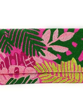 Tropical Beaded Clutch in Pink & Green